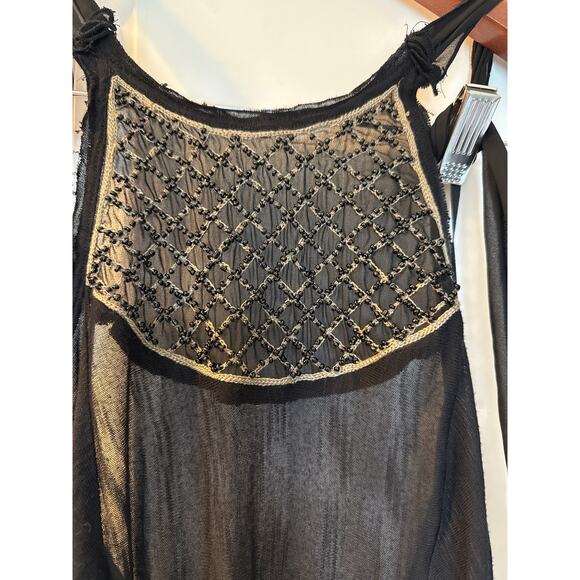 Free People Swim Cover-Up Black Boho Beaded Bodice Hi-Low Hem Size Small - Picture 6 of 8